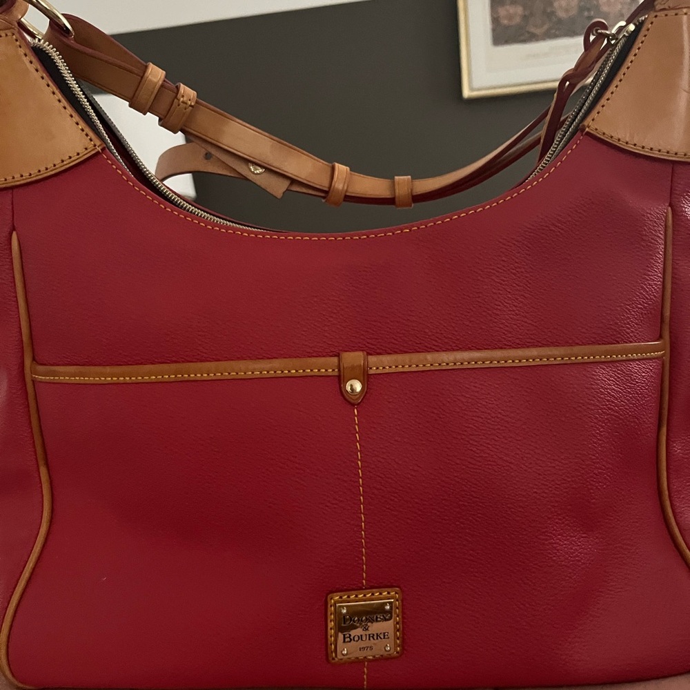 Dooney & Bourke Red and Tan Shoulder Bag with Pebbled Leather - Picture 2 of 6